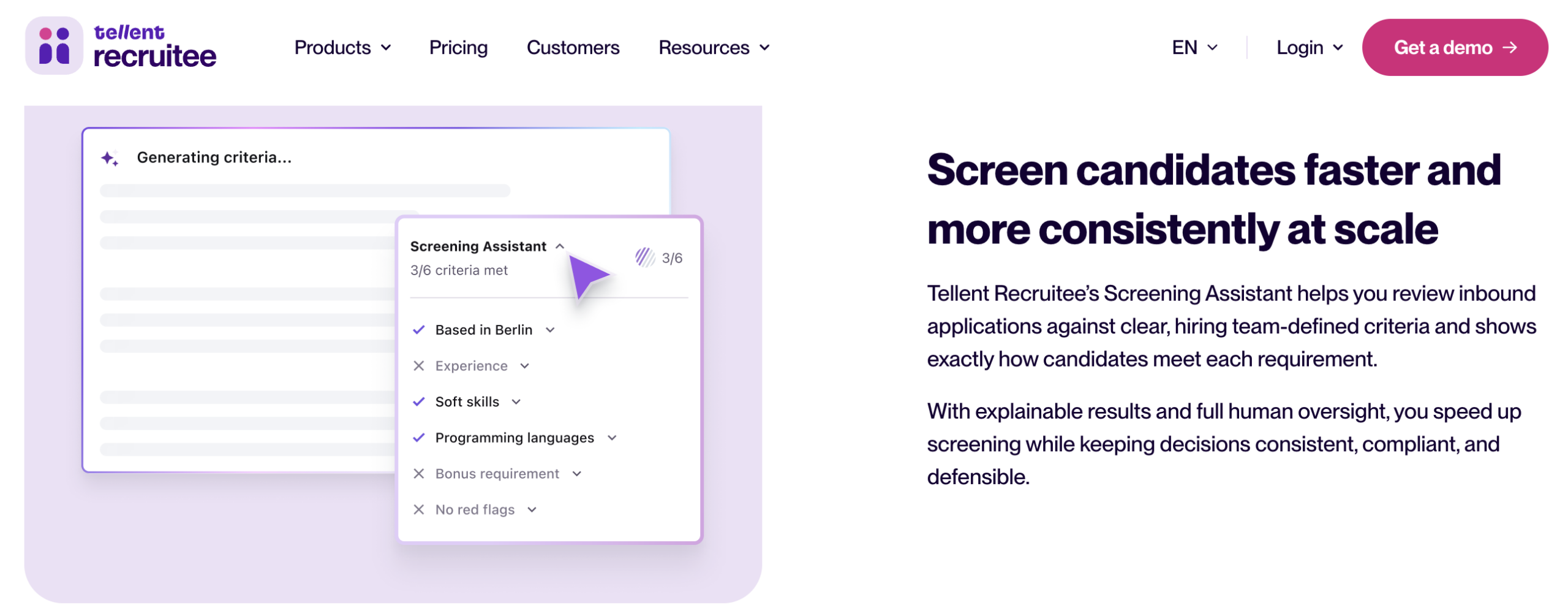 screenshot website tellent recruitee over ai in recruitment
